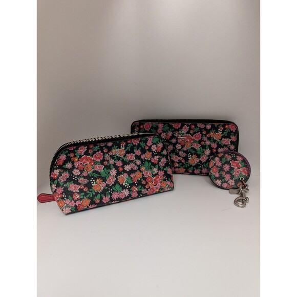Coach Wallet Make Up Bag Key Chain In Posey Cluster Floral Print Coated Canvas - Picture 10 of 15